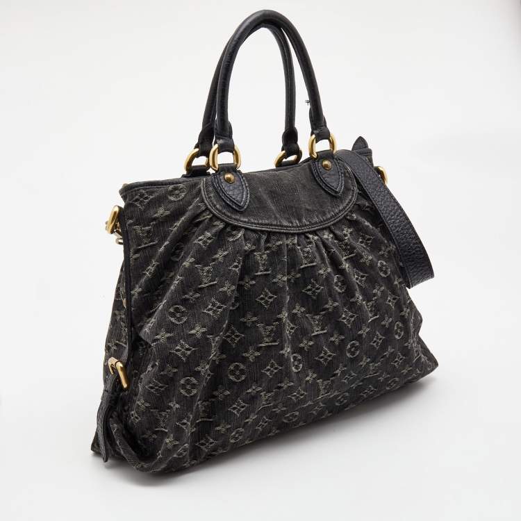 Pre Owned Louis Vuitton Black Monogram Denim and Leather Neo Cabby GM Bag
