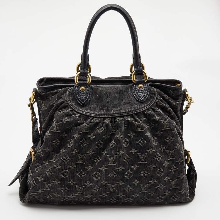 Pre Owned Louis Vuitton Black Monogram Denim and Leather Neo Cabby GM Bag