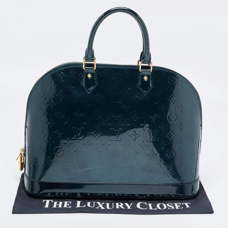 Pre Owned Louis Vuitton Blue Nuit Monogram Vernis Alma GM Bag
