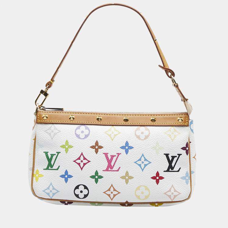 Authentic Louis Vuitton White Multicolor Pochette Accessories Handbag
