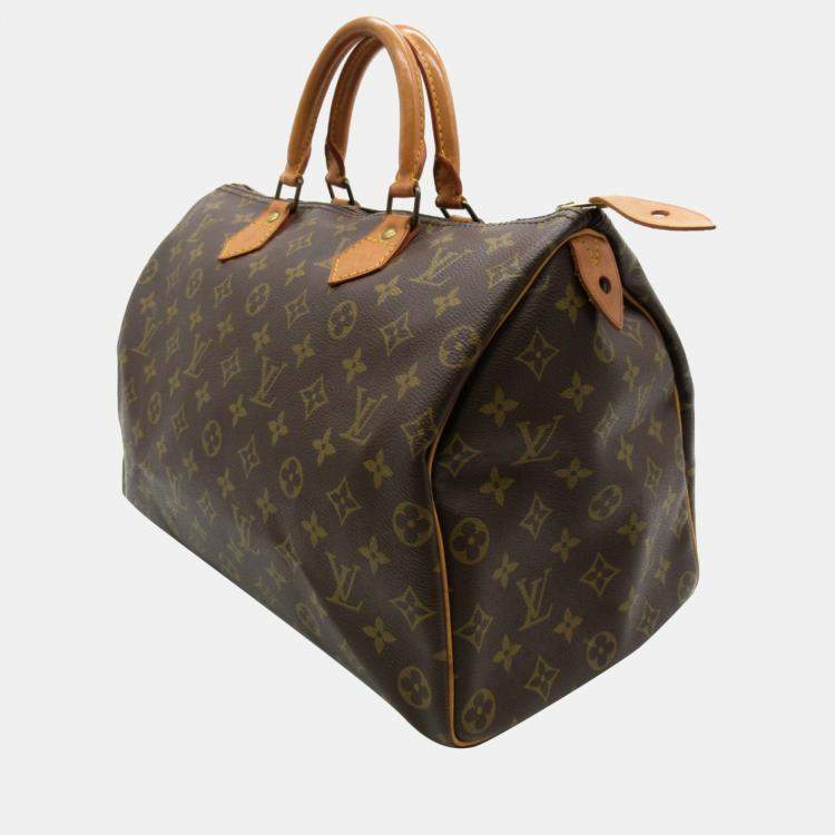 Louis Vuitton Speedy 35 Monogram Canvas Satchel Bag Brown