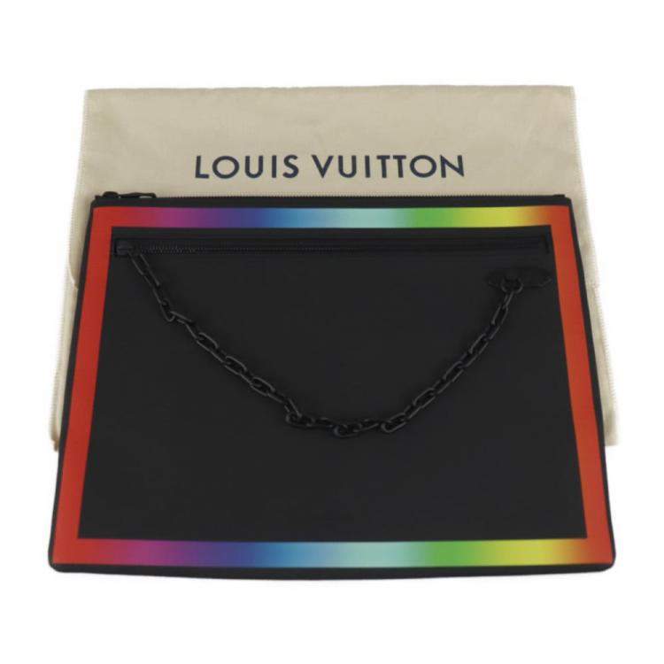 Pre Owned Louis Vuitton Black Leather Taiga A4 Rainbow Pochette Clutch Bag