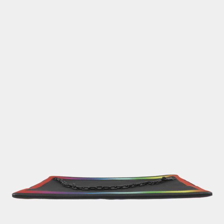 Pre Owned Louis Vuitton Black Leather Taiga A4 Rainbow Pochette Clutch Bag