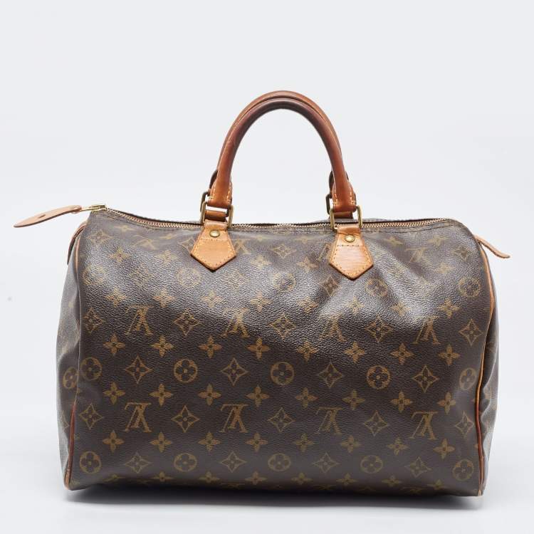 Pre Owned Louis Vuitton Brown Canvas Monogram Speedy 35 Handbag