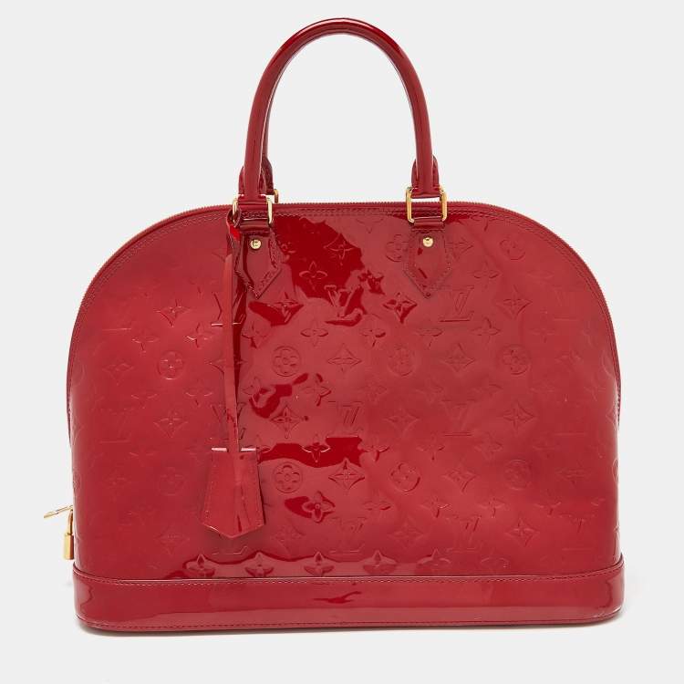LOUIS VUITTON Pomme d'Amour Red Monogram Vernis Alma GM Bag Authentic