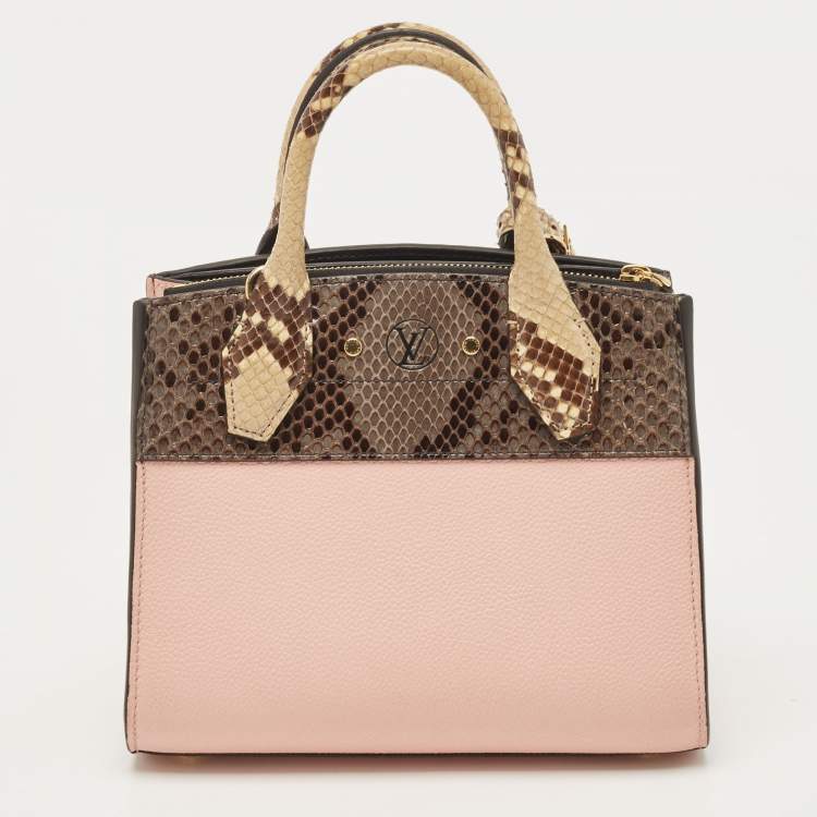 Pre Owned Louis Vuitton Pink/Cream Taurillon Leather and Python City Steamer Mini Bag