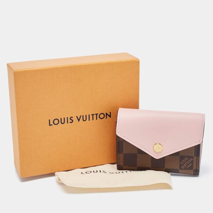 Pre Owned Louis Vuitton Rose Ballerine Damier Ebene Zoe Wallet