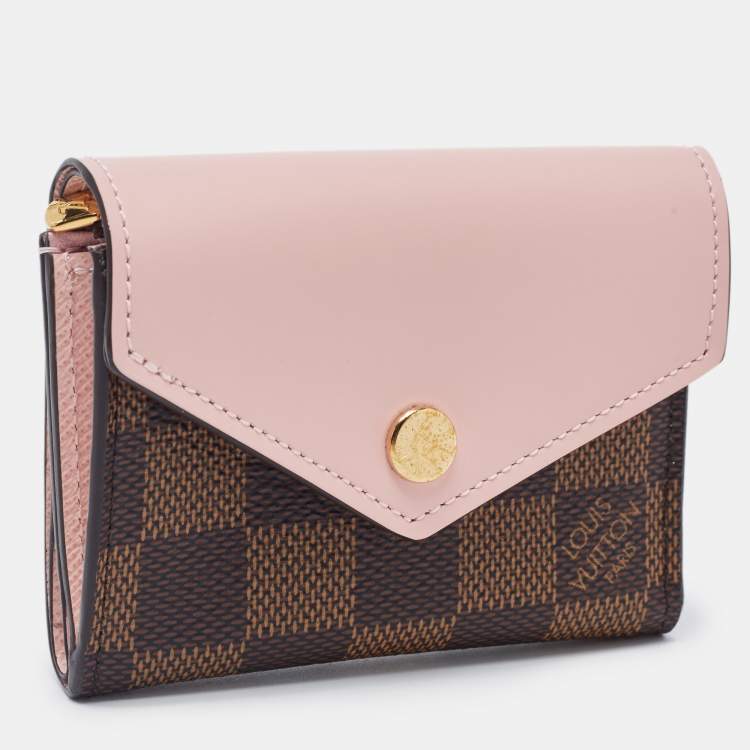 Pre Owned Louis Vuitton Rose Ballerine Damier Ebene Zoe Wallet