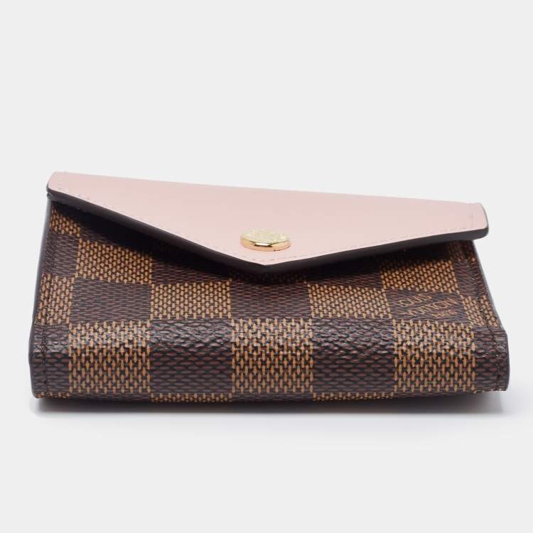 Pre Owned Louis Vuitton Rose Ballerine Damier Ebene Zoe Wallet