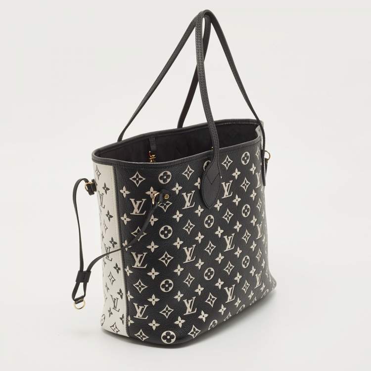 Pre Owned Louis Vuitton Black/White Monogram Empreinte Leather Neverfull MM Bag
