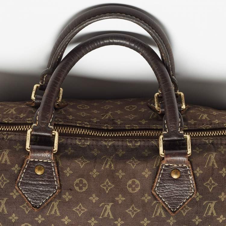 Pre Owned Louis Vuitton Fusain Monogram Mini Lin Canvas Speedy 30 Bag