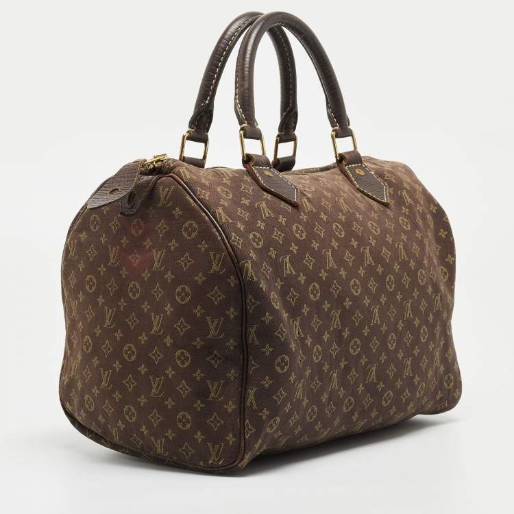 Pre Owned Louis Vuitton Fusain Monogram Mini Lin Canvas Speedy 30 Bag