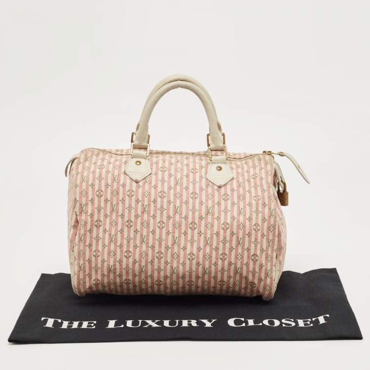 Pre Owned Louis Vuitton  White/Pink Mini Lin Croisette Speedy 30 Bag