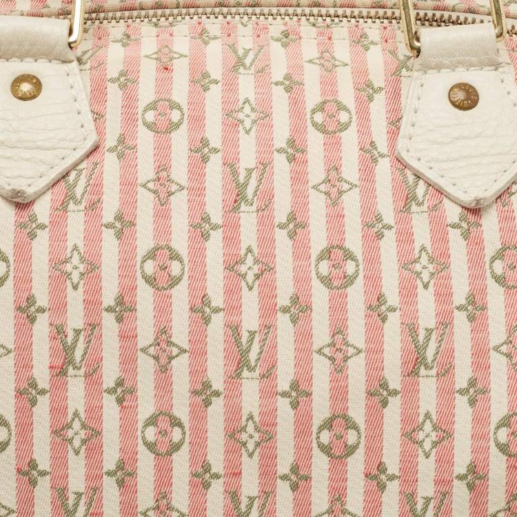 Pre Owned Louis Vuitton  White/Pink Mini Lin Croisette Speedy 30 Bag