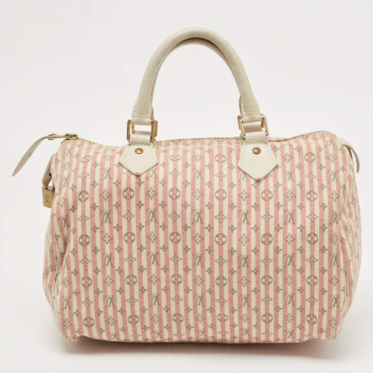 Pre Owned Louis Vuitton  White/Pink Mini Lin Croisette Speedy 30 Bag