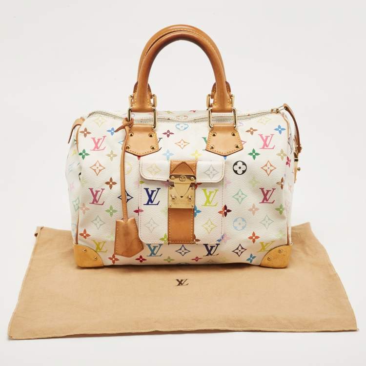 Pre Owned Louis Vuitton White/Multicolor Monogram Canvas Speedy 30 Bag