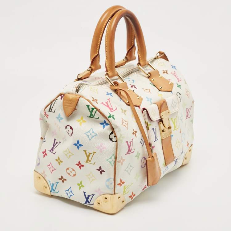 Pre Owned Louis Vuitton White/Multicolor Monogram Canvas Speedy 30 Bag