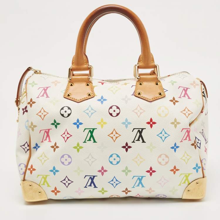 Pre Owned Louis Vuitton White/Multicolor Monogram Canvas Speedy 30 Bag