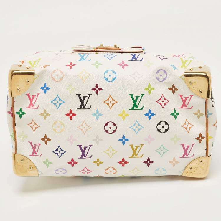 Pre Owned Louis Vuitton White/Multicolor Monogram Canvas Speedy 30 Bag