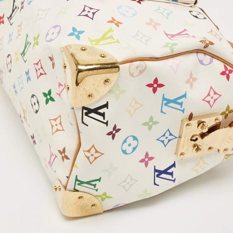 Pre Owned Louis Vuitton White/Multicolor Monogram Canvas Speedy 30 Bag