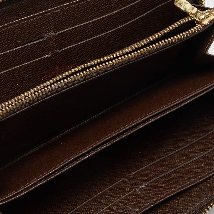 Louis Vuitton Womens Zip Around Damiere Ebene Bi Fold Wallet Brown Coated Canvas