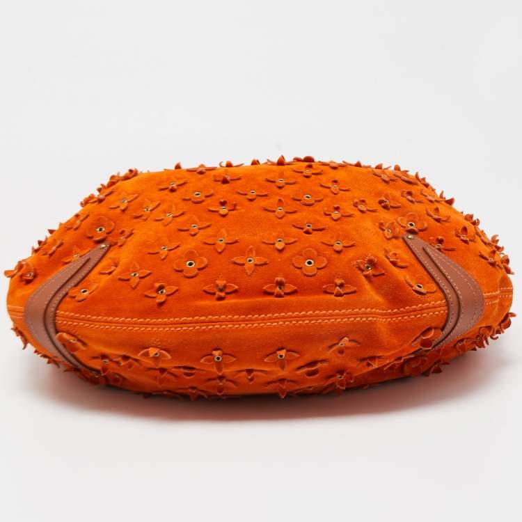 Pre Owned Louis Vuitton Orange Monogram Suede Onatah Fleurs GM Bag