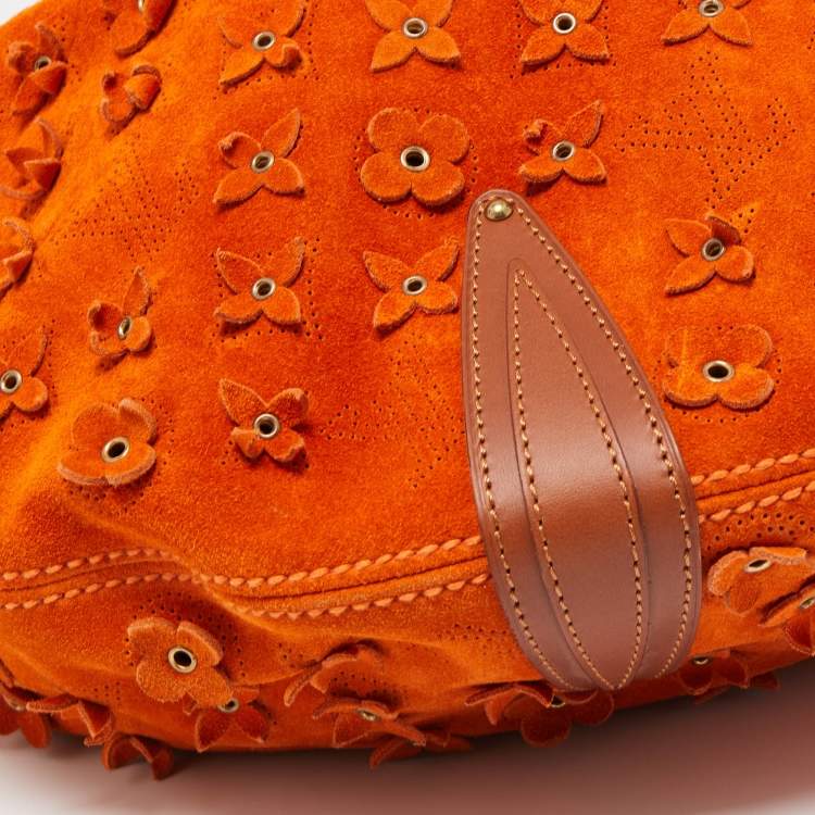 Pre Owned Louis Vuitton Orange Monogram Suede Onatah Fleurs GM Bag