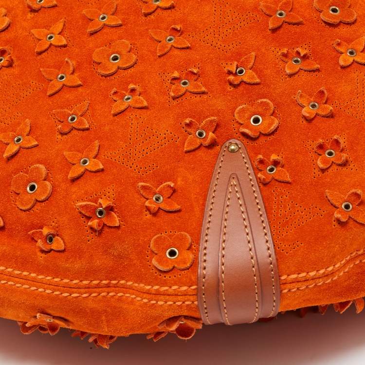 Pre Owned Louis Vuitton Orange Monogram Suede Onatah Fleurs GM Bag