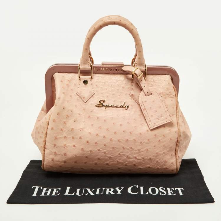 Pre Owned Louis Vuitton Poudre Ostrich Limited Edition Frame Speedy Bag