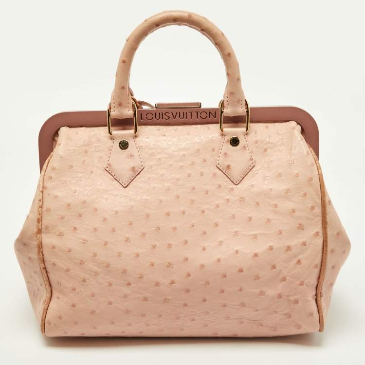 Pre Owned Louis Vuitton Poudre Ostrich Limited Edition Frame Speedy Bag