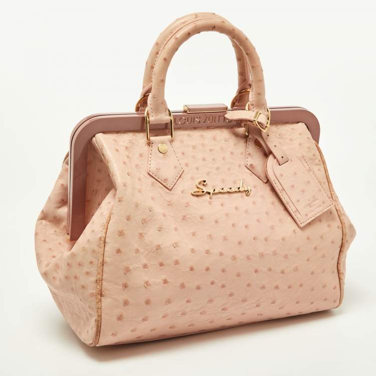 Pre Owned Louis Vuitton Poudre Ostrich Limited Edition Frame Speedy Bag