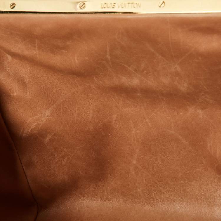 Pre Owned Louis Vuitton Poudre Ostrich Limited Edition Frame Speedy Bag