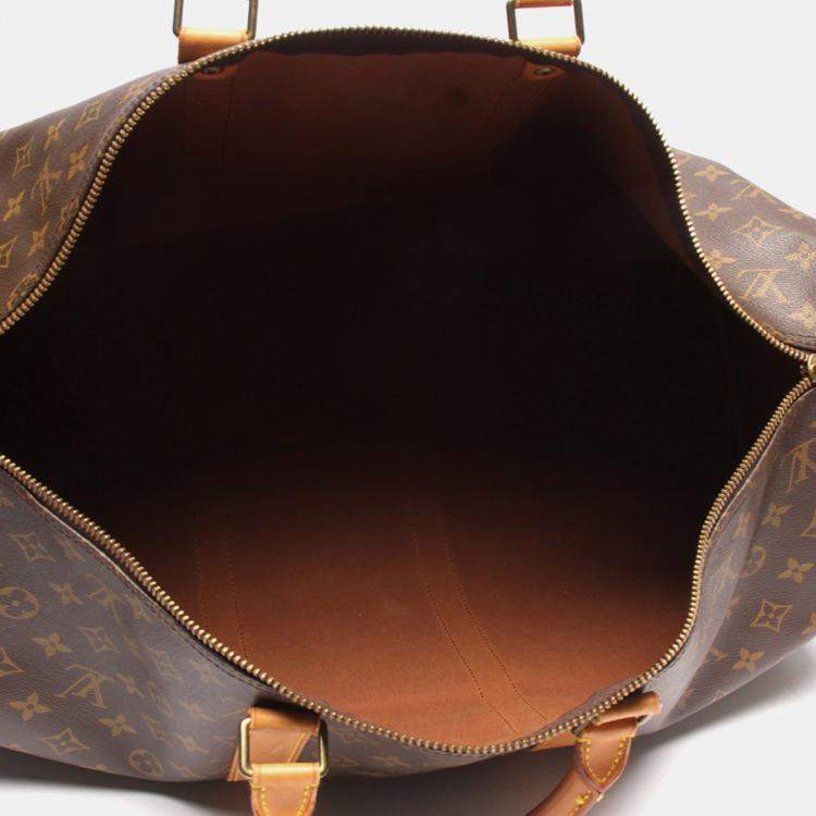 Pre Owned Louis Vuitton Brown Canvas 55 Keepall Bandouliere Duffel Bag