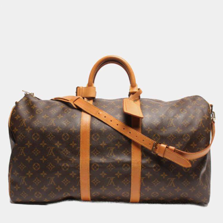 Pre Owned Louis Vuitton Brown Canvas 55 Keepall Bandouliere Duffel Bag