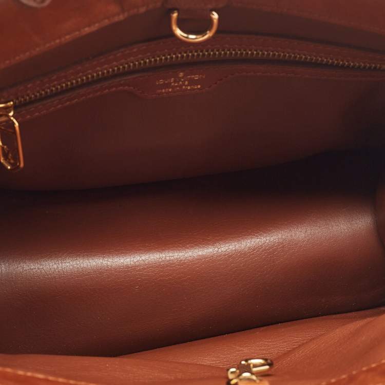 Pre Owned Louis Vuitton Brown/White Monogram Charms Leather and Vinyl Linda Bag