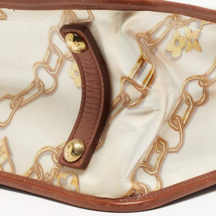 Pre Owned Louis Vuitton Brown/White Monogram Charms Leather and Vinyl Linda Bag