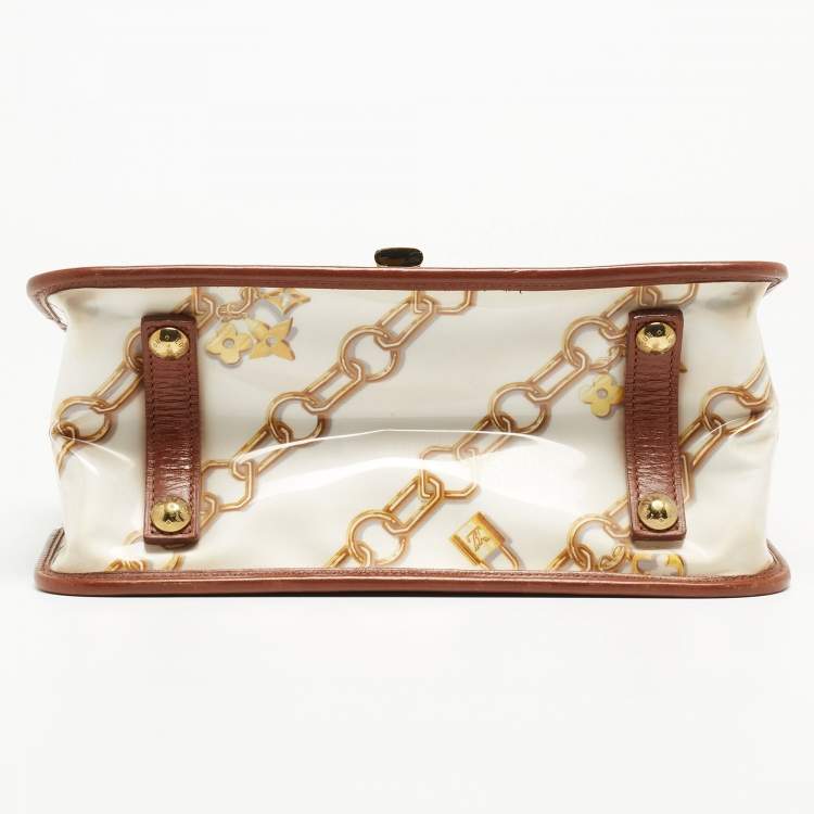 Pre Owned Louis Vuitton Brown/White Monogram Charms Leather and Vinyl Linda Bag