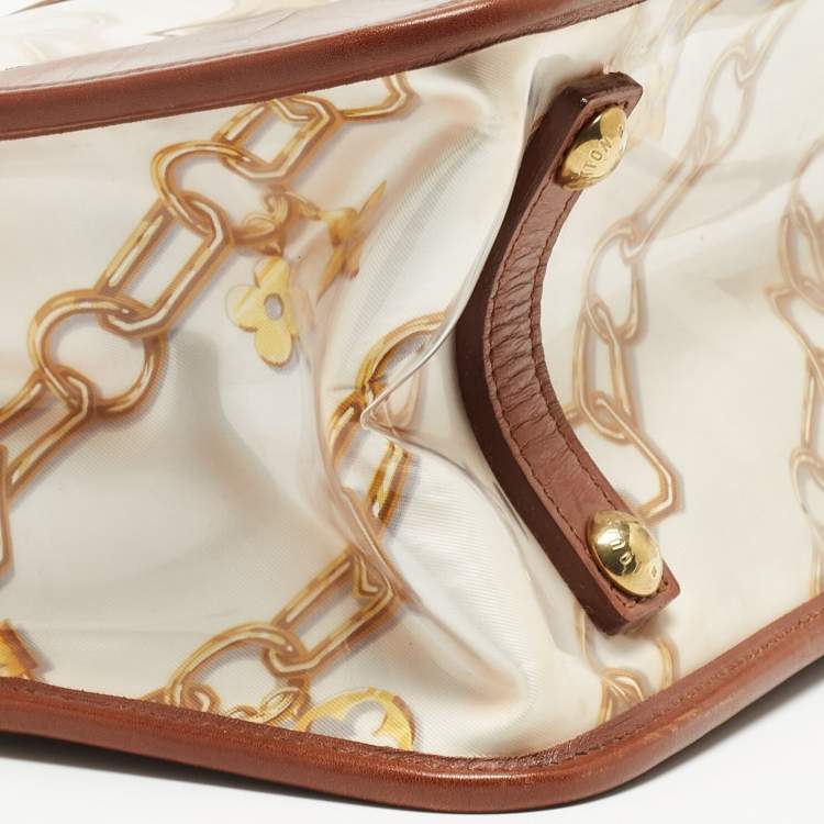 Pre Owned Louis Vuitton Brown/White Monogram Charms Leather and Vinyl Linda Bag