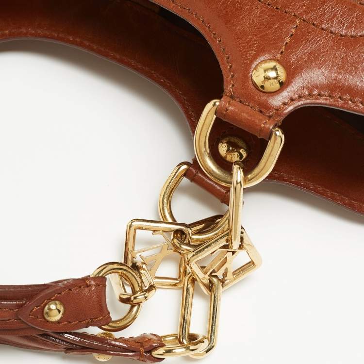 Pre Owned Louis Vuitton Brown/White Monogram Charms Leather and Vinyl Linda Bag
