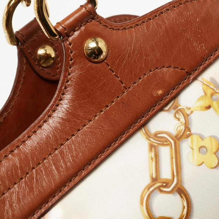 Pre Owned Louis Vuitton Brown/White Monogram Charms Leather and Vinyl Linda Bag