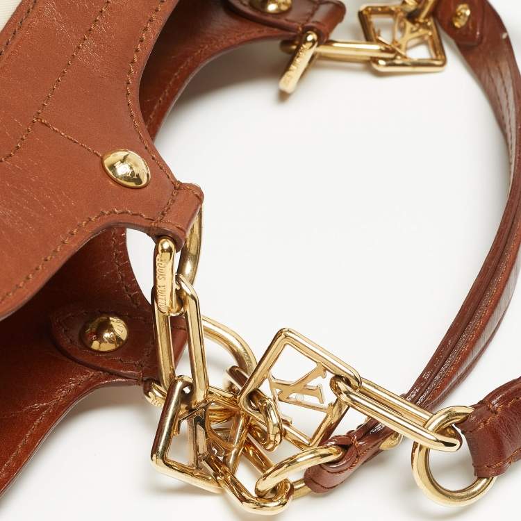 Pre Owned Louis Vuitton Brown/White Monogram Charms Leather and Vinyl Linda Bag