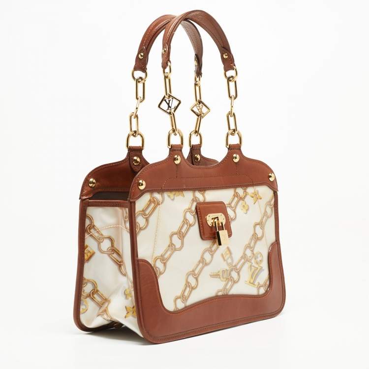 Pre Owned Louis Vuitton Brown/White Monogram Charms Leather and Vinyl Linda Bag