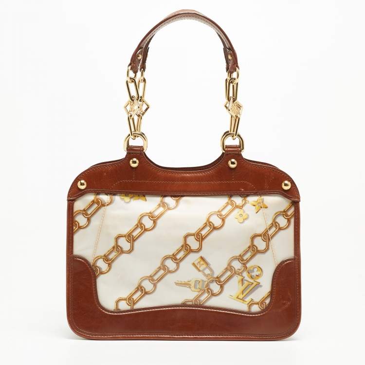 Pre Owned Louis Vuitton Brown/White Monogram Charms Leather and Vinyl Linda Bag