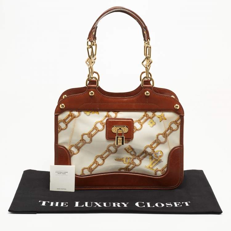 Pre Owned Louis Vuitton Brown/White Monogram Charms Leather and Vinyl Linda Bag