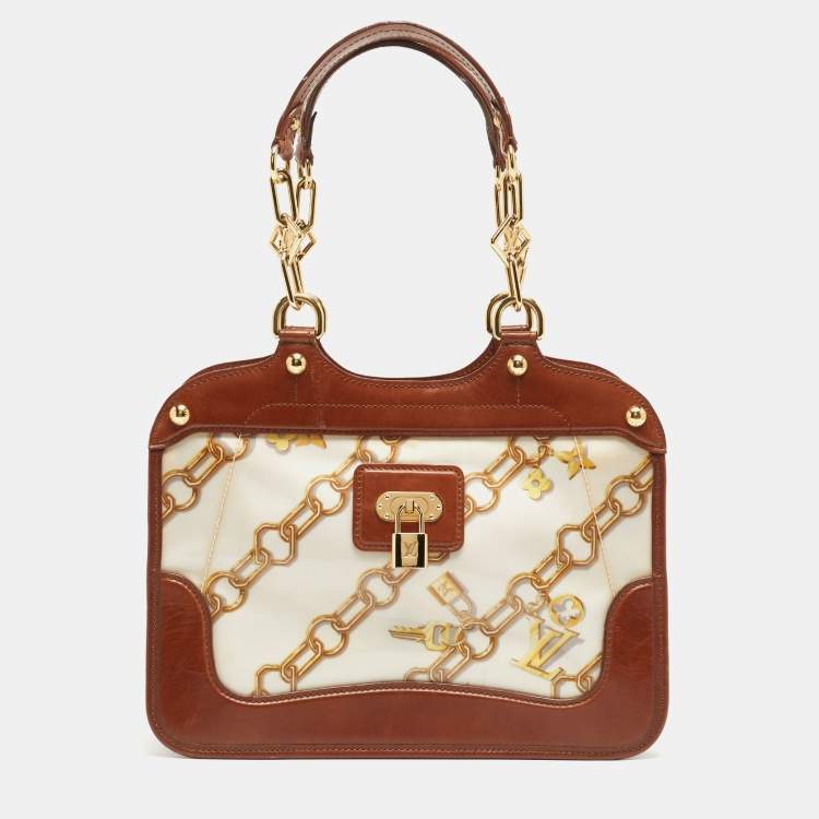 Pre Owned Louis Vuitton Brown/White Monogram Charms Leather and Vinyl Linda Bag