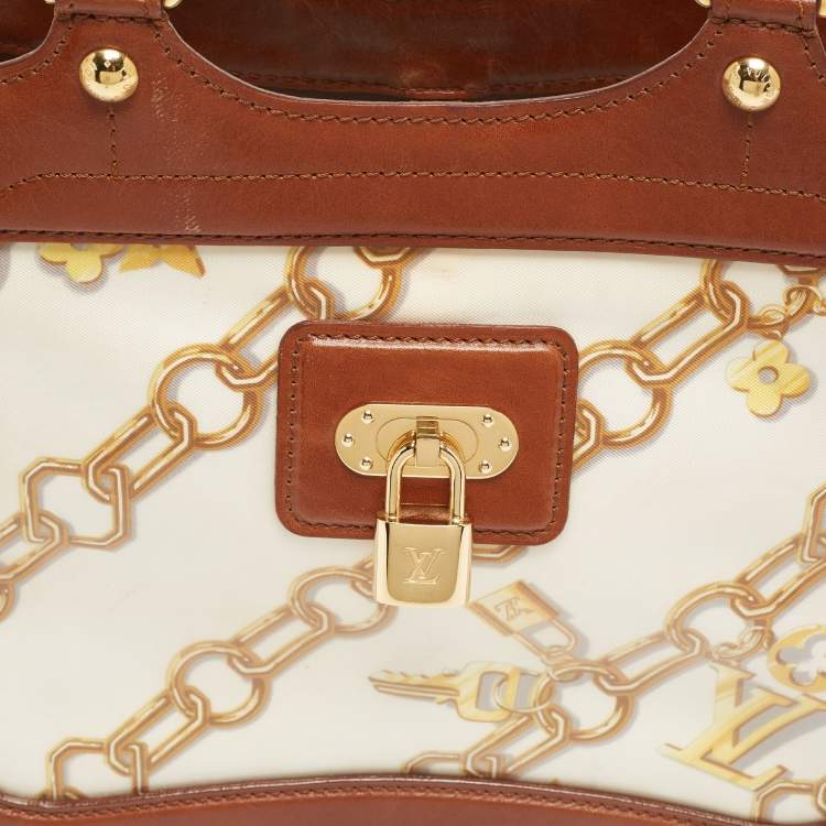 Pre Owned Louis Vuitton Brown/White Monogram Charms Leather and Vinyl Linda Bag