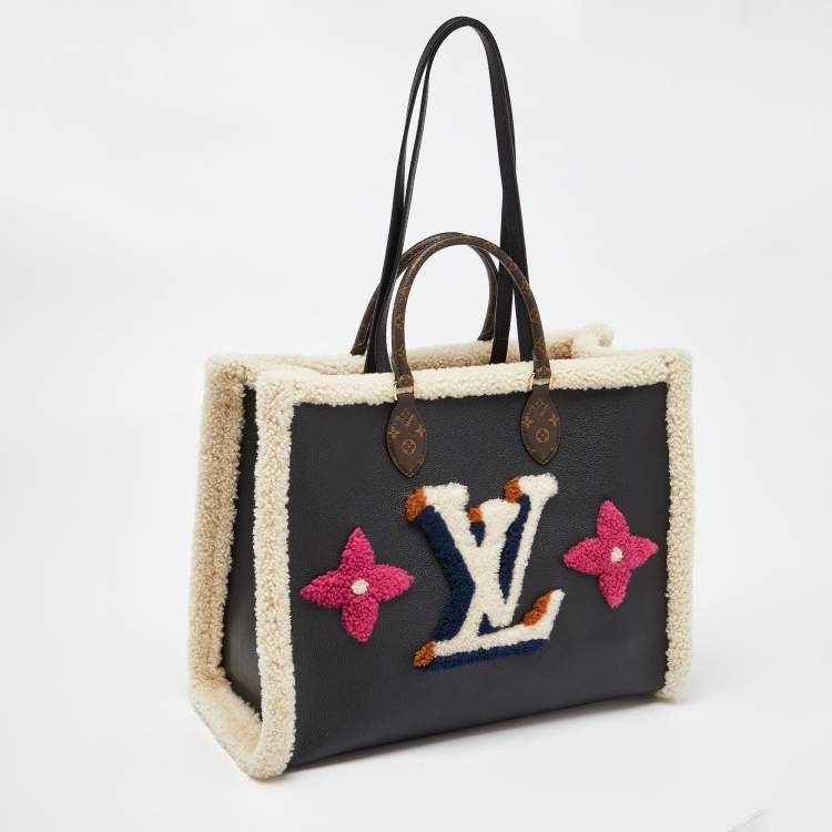 Pre Owned Louis Vuitton Black Shearling Monogram OnTheGo GM Bag