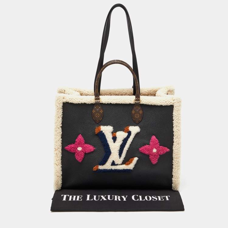 Pre Owned Louis Vuitton Black Shearling Monogram OnTheGo GM Bag