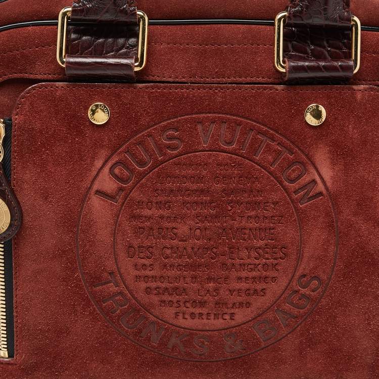 Pre Owned Louis Vuitton Brown Suede and Leather Havana Stamped Trunk GM Bag