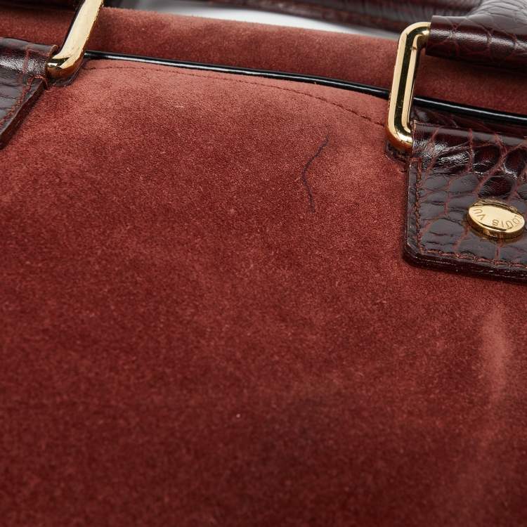 Pre Owned Louis Vuitton Brown Suede and Leather Havana Stamped Trunk GM Bag